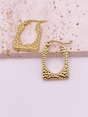 Gold Textured Square Hoop Earrings - Women Jewelry